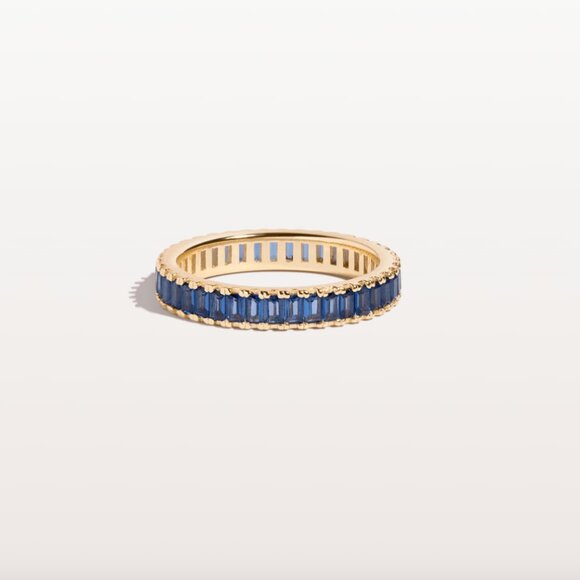 AURATE Lab Grown Blue Sapphire Baguette Eternity Ring 5.5 - Picture 1 of 3